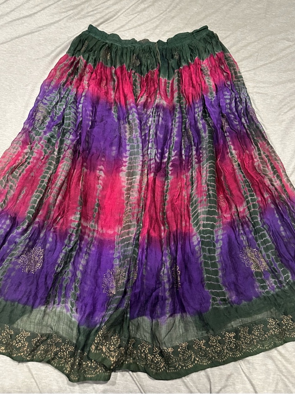 Passport Boho Tie-Dye Maxi Skirt in Green, Purple & Pink